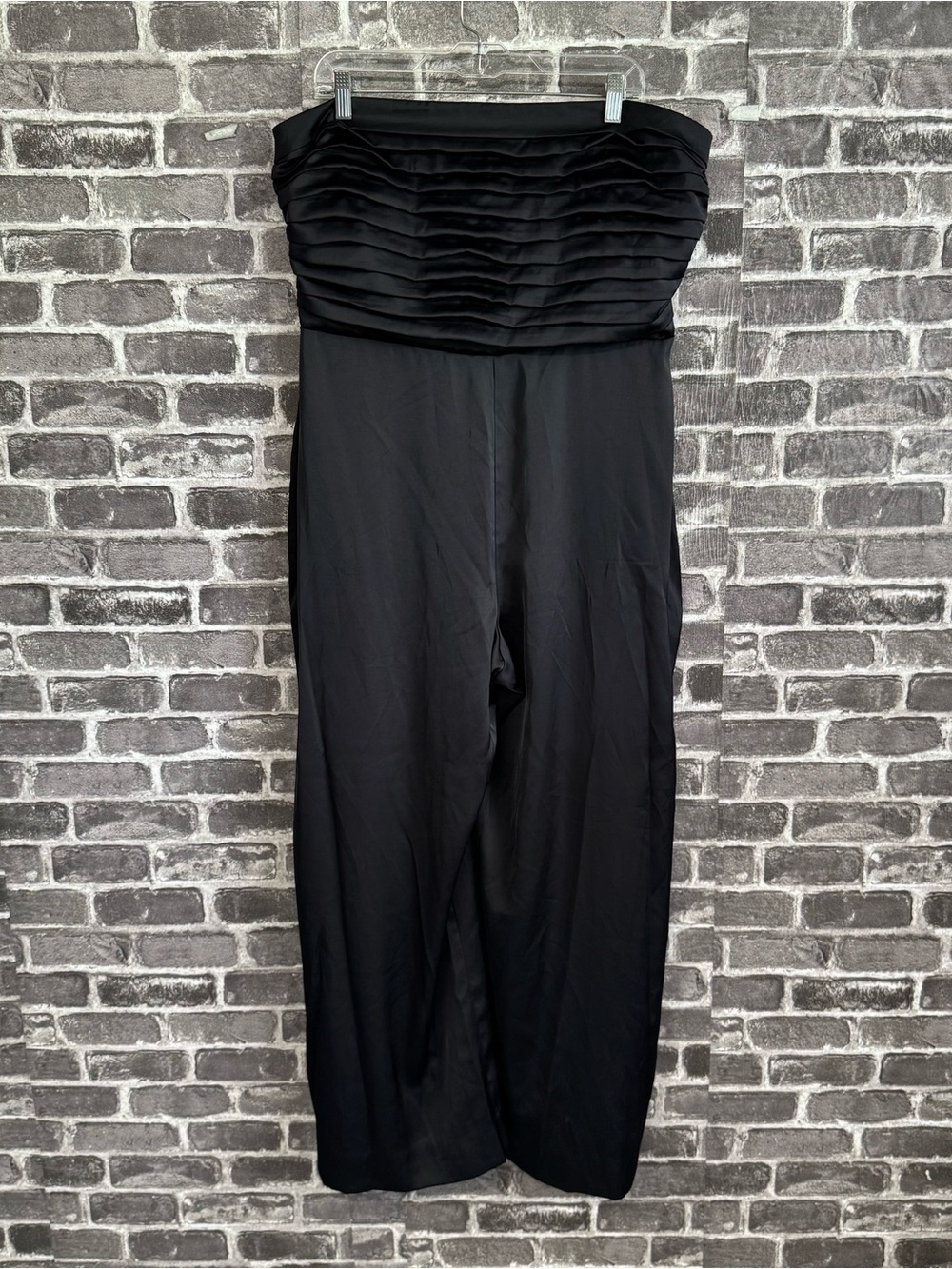 NWT Abercrombie & Fitch wide leg jumpsuit black satin strapless straps